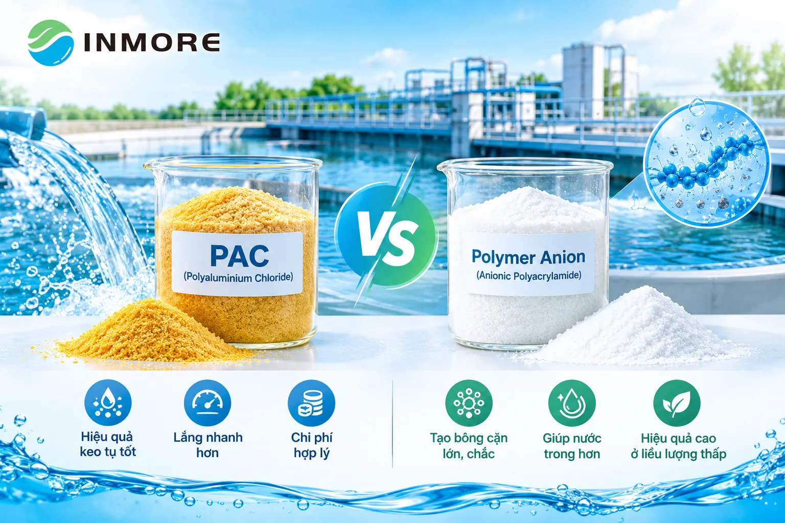 So sánh PAC và Polymer Anion: Cách lựa chọn hóa chất phù hợp trong xử lý nước